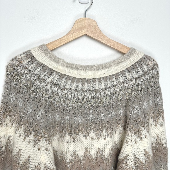 Free People Home For The Holidays Fair Isle Sweater Cream Gray XS - Picture 6 of 15